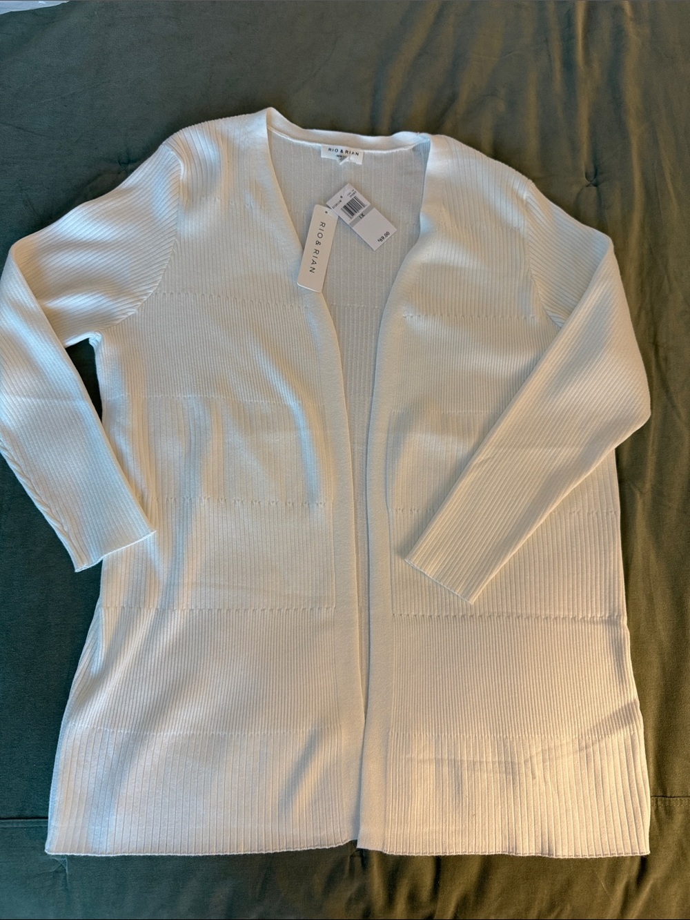 Rio & Rian Ivory Long SUPER SOFT Open-Front Ribbed Cardigan